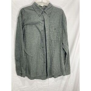 GH Bass Co Mens Large Gray Canvas Button Down Shirt Work Dress Style